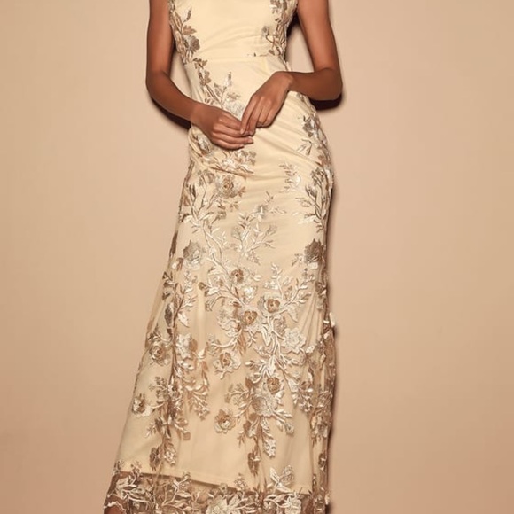 Here To Charm Gold Embroidered Sleeveless Maxi Dress - Picture 1 of 4